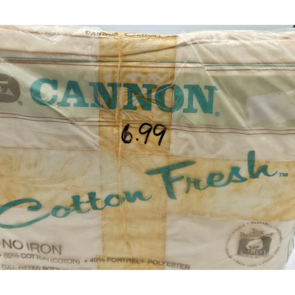 Vintage Cannon Cotton Fresh Full Fitted Bottom Sheet Cream No Iron 54x76 NOS